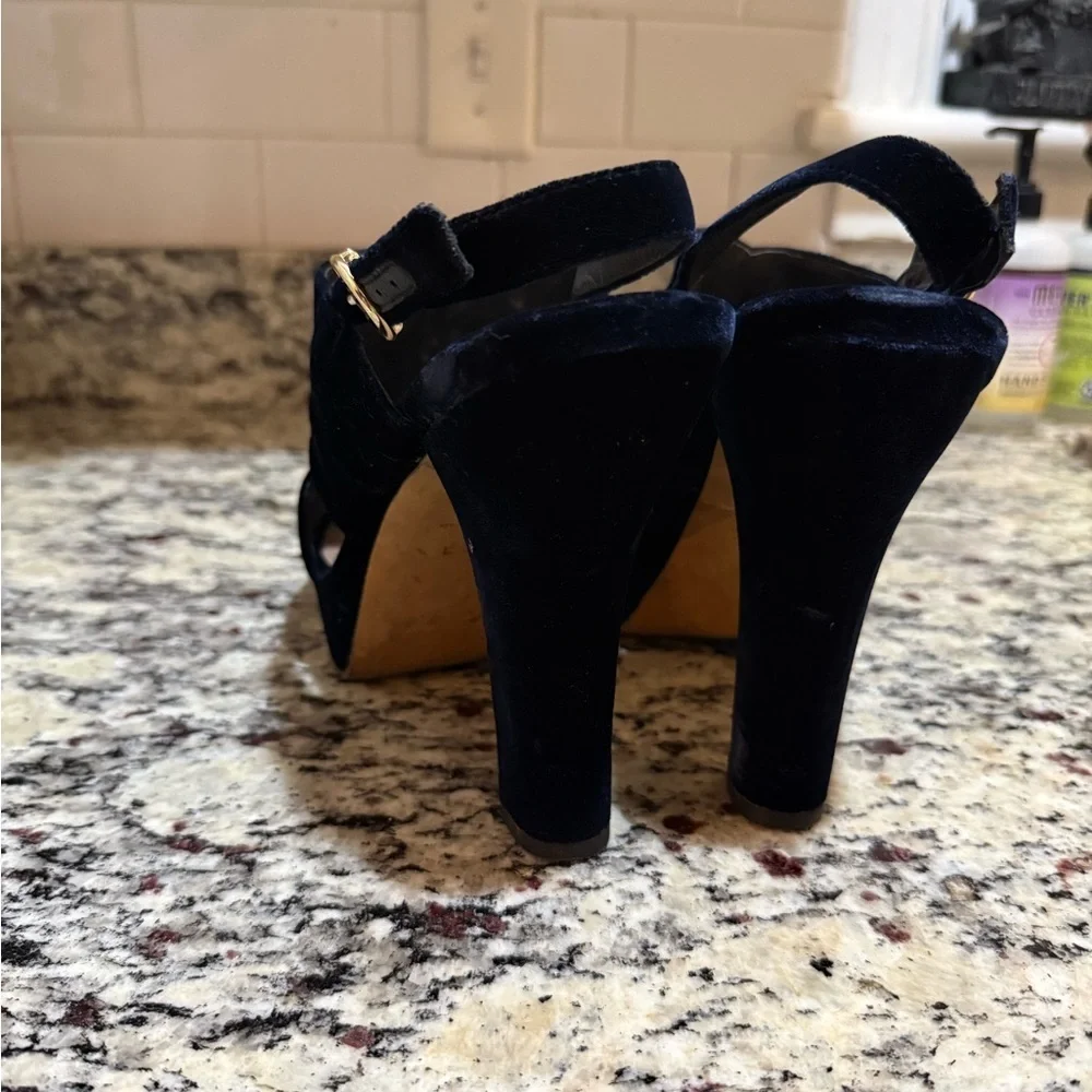 Diane Von Furstenberg Tabby Layered Velvet Platform Slipback Sandal 11 Navy